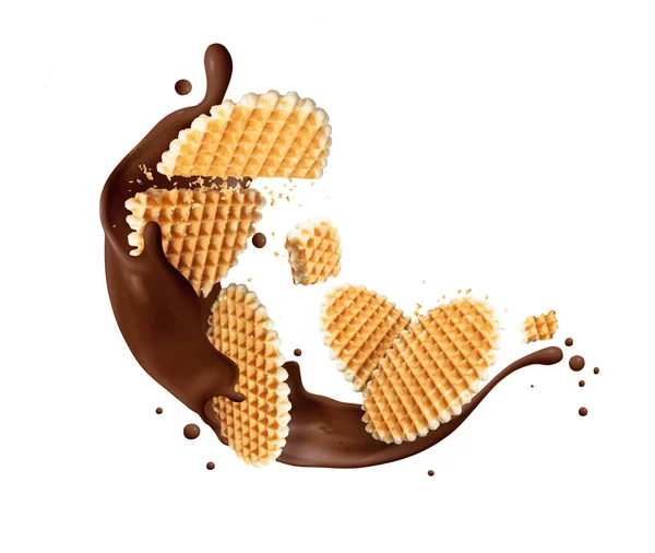 Leckere Runde Waffeln Schokoladenspritzern Isoliert Auf Weißem Hintergrund — Stockfoto