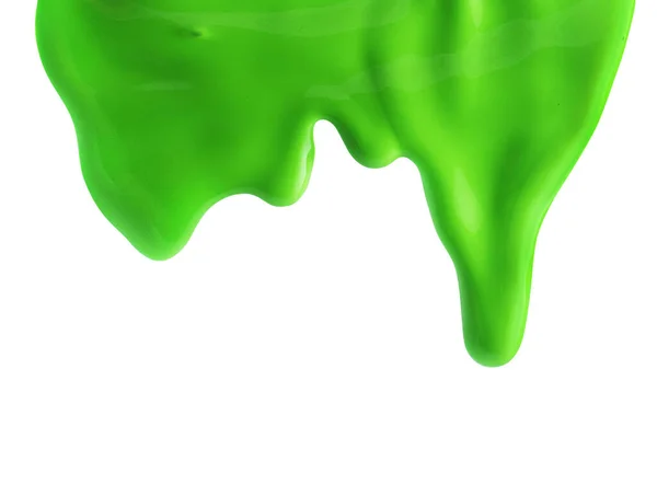 Sűrű Csíkok Zöld Festék Elszigetelt Fehér Alapon — Stock Fotó