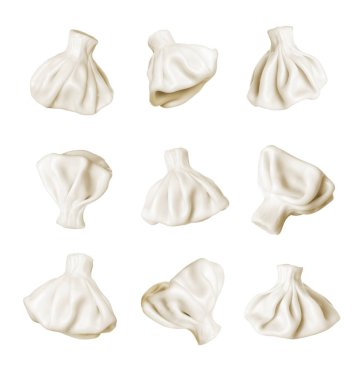 Khinkali, Gürcistan mutfağında beyaz bir arka planda izole edilmiş hamur tatlısı seti.