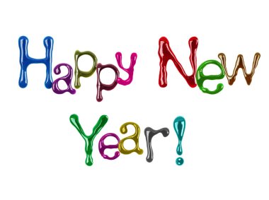 Renkli parlak harfler Mutlu Yıllar! beyaz arkaplanda izole