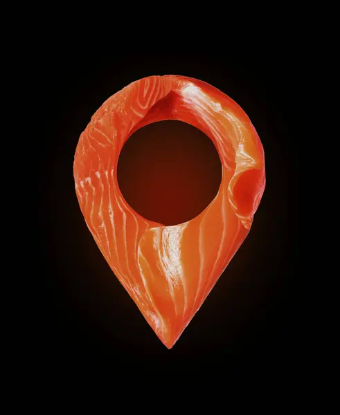 Lokasi Simbol Yang Terbuat Dari Irisan Ikan Merah Pada Latar Stok Foto