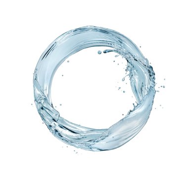 Su sıçramalarından oluşan yuvarlak şekil beyaz arkaplanda izole edilmiş.