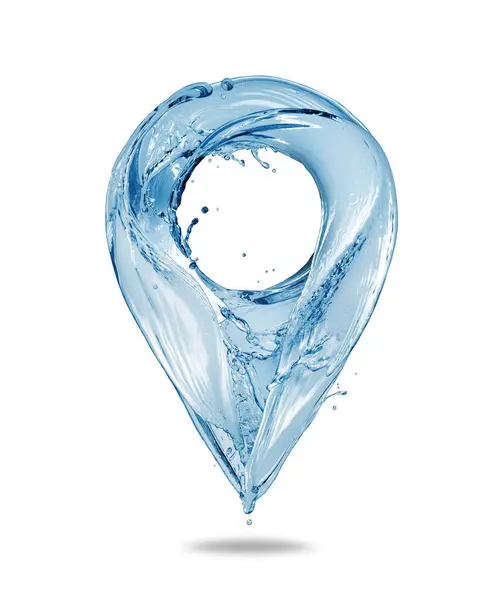 Location Symbol Made Water Isolated White Background Water Splashes Shape Image En Vente