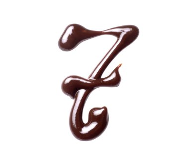 7 numara erimiş çikolatadan yapılmış, beyaz bir arka planda izole edilmiş..