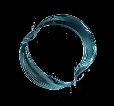Siyah bir arkaplanda izole edilmiş dairesel bir hareketle güzel su sıçramaları.