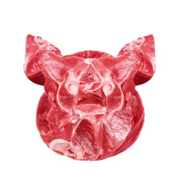 Pig head made from raw pork meat steaks isolated on white background clipart