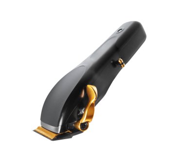 Beyaz arkaplanda siyah profesyonel saç makasıyla izole edilmiş.. 