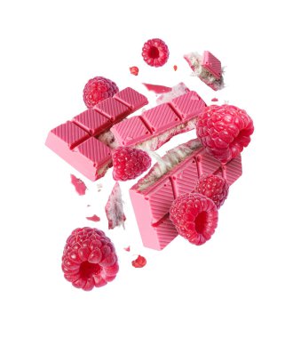 Kırık pembe çikolatalı, kremalı, gofretli ve ahududulu.