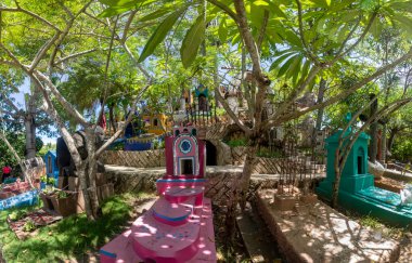 XCARET, MEXICO - January 23, 2023 - Pet cemetery at Xcaret, a Mayan civilization site and archaeological site located on the Caribbean coast of the Yucatan Peninsula.