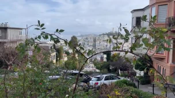 Όμορφη Και Γνωστή Lombard Street Στην Καλιφόρνια Πόλη Του Σαν — Αρχείο Βίντεο
