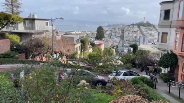 Σαν Φρανσίσκο Ηπα Φεβρουαρίου 2023 Lombard Street Είναι Ένας Δρόμος — Αρχείο Βίντεο