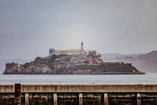 Vintage Foto Van Alcatraz Gevangenis Vanaf Steiger Pier Van Visserswerf — Stockfoto