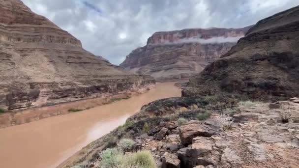 Grand Canyon Colorado Sin Vestside Høyden Vannet Elven Som Skjærer – stockvideo