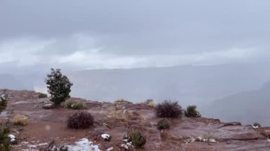 Hava yürüyüşü ve kartal gözcüsü batı kapısında, karlı bir günde Arizona eyaletindeki Grand Canyon Ulusal Parkı 'nda, Amerika Birleşik Devletleri' nde.