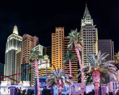 Las Vegas, USA; November 16, 2023: Skyscrapers and typical Big Apple stores represented at the New York-New York Hotel and Casino, located on the Las Vegas Strip. clipart