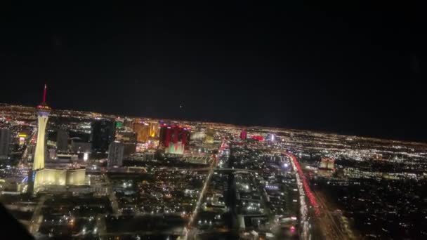 Las Vegas Usa November 2023 Night Helicopter Ride Flying City — Stock Video