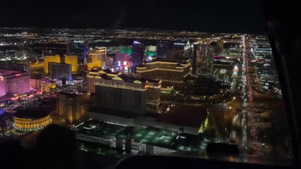 Лас Вегас Сша Ноября 2023 Года Полет Ночью Вертолетом Городе — стоковое видео