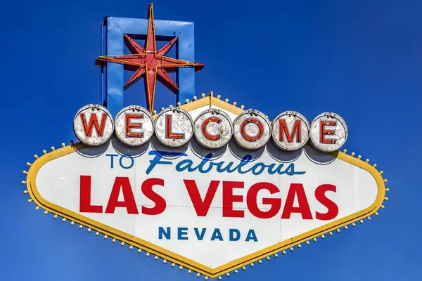 The famous Welcome to Las Vegas sign, with a blue sky that says: Welcome to Fabulous Las Vegas, is the icon of the Las Vegas Strip, located at the beginning of the boulevard.