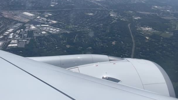 Вид Повітря Нью Йорк Сша Вікна Сучасного Широкофюзеляжного Комерційного Авіалайнера — стокове відео
