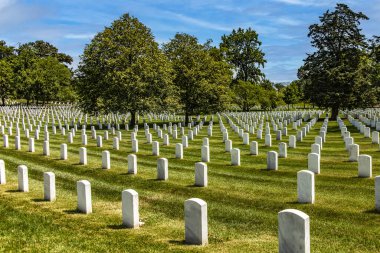 Virginia eyaletindeki Arlington Ulusal Askeri Mezarlığı 'nın büyük sıraları. ABD 'nin başkentinden birkaç kilometre uzakta, Washington DC' de..