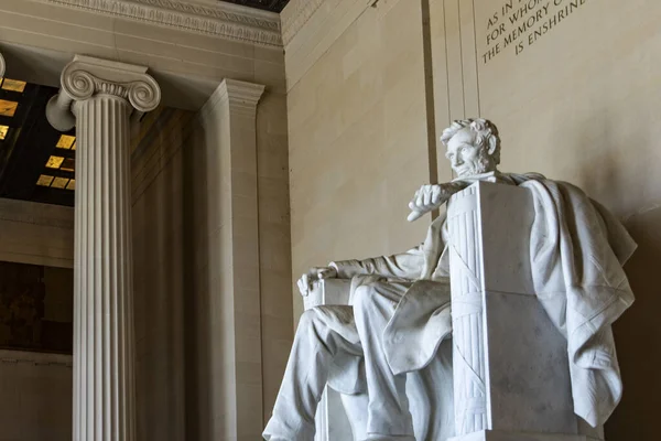 Presidente Abraham Lincoln Sentó Silla Templo Panteón National Mall Washington — Foto de Stock