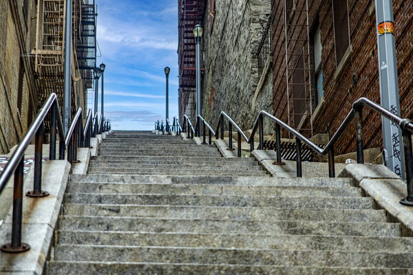 New York, USA; June 3, 2023: The stairs of the Joker in the famous neighborhood of The Bronx, it is the famous neighborhood of New York in USA.