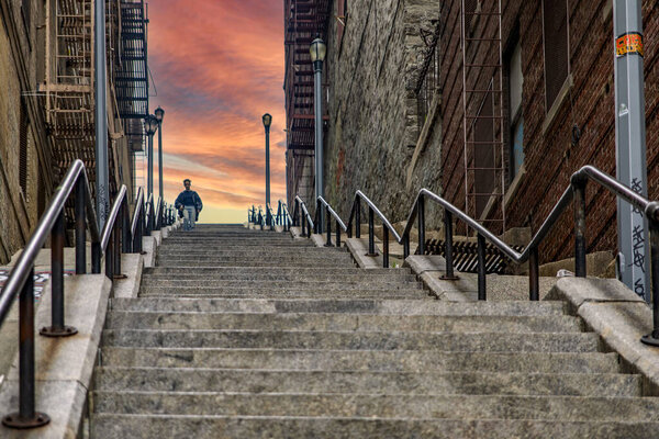 New York, USA; June 3, 2023: The famous Joker stairs in the Bronx, one of the world's most famous boroughs of the Big Apple.