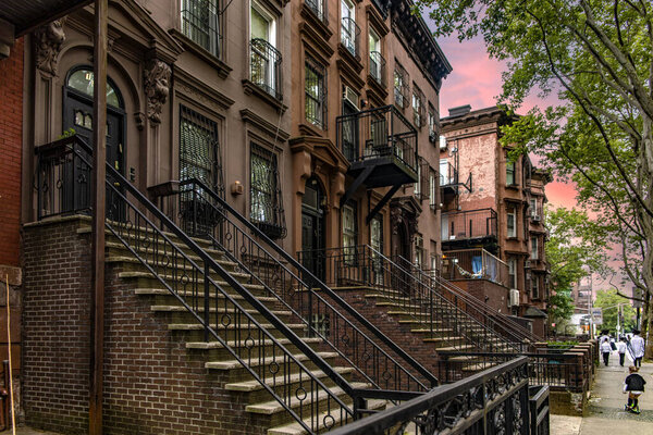 The typical houses of the orthodox Jewish neighborhood of Williamsburg, in Brooklyn with its typical brick facades, where there is a large Jewish community in New York City (USA).