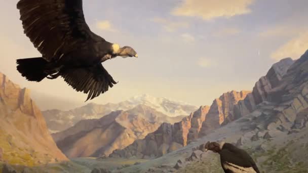 在南美洲山脉的安第斯山脉和山脉中的秃鹰猎食鸟的代表 — 图库视频影像