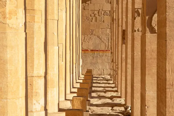 stock image Step into the heart of Hatshepsut's temple and witness the majesty of the inner sanctum. Surrounded by towering pillars, this sacred space was dedicated to the divine.