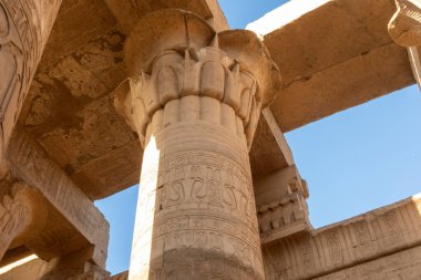 Kom Ombo, Mısır; 17 Ocak 2024: Sessiz nöbetçiler, Kom Ombo tapınağının sütunları Sobek 'in kutsal alanını yüzyıllardır Mısır' da korudular..