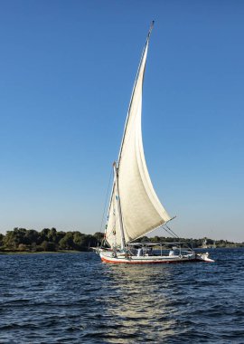 Aswan, Mısır; 18 Ocak 2024: Firavunların topraklarında bir Nil Nehri falucca ile keyifli bir yolculuk yapın. Nil 'in sakinliğini ve çevrenizdeki güzelliği hissedin..
