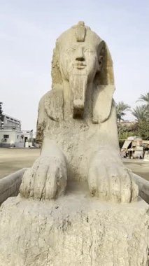 Memphis, Mısır; 20 Ocak 2024: Kahire 'den kısa bir yolculuk olan Memphis, Mısır' ın hayranlık uyandıran Sfenksini ziyaret edin. Bu firavun şehrinin tarihsel zenginliğini ve ikonik anıtını tecrübe edin..