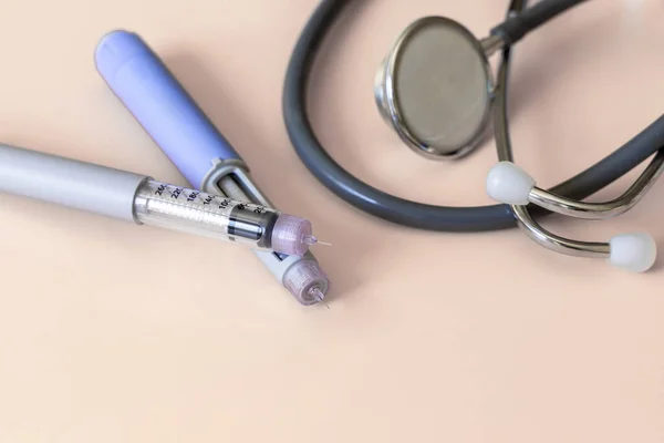 Insulin injection pen or insulin cartridge pen for diabetics. Medical equipment for diabetes parients.
