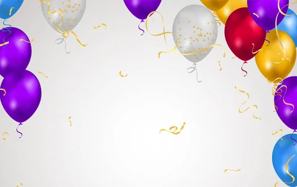 Днем Рождения Вектор Праздник Праздник Баннер Фольга Конфетти Блестящие Воздушные — стоковый вектор