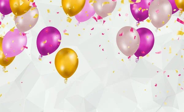 Latające Wektor Balony Świąteczne Błyszczące Błyszczącymi Balonami Wakacje Confetti Hel — Wektor stockowy