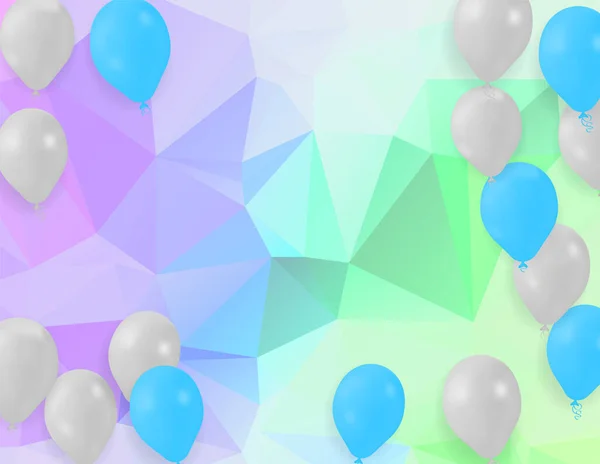 ハッピーバースデーベクトルお祝いパーティーバナー箔コンフェッティとグリッター風船抽象幾何学的背景フルカラー — ストックベクタ