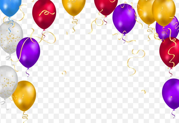 Happy Birthday Vector Celebration Party Banner Foil Confetti Glitter Balloons — Stockový vektor