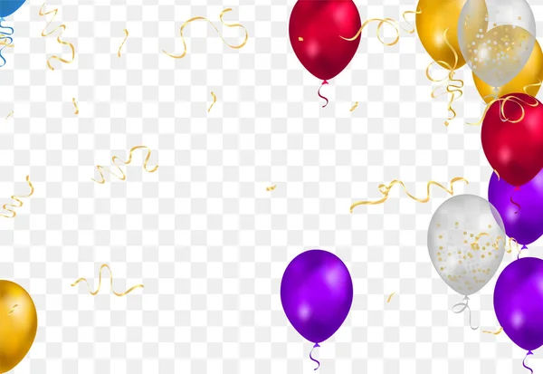 Joyeux Anniversaire Vecteur Fête Fête Bannière Feuille Confettis Paillettes Ballons — Image vectorielle