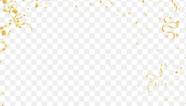 Falling Shiny Golden Confetti Isolated Transparent Background Vip Flying Sparkle — Vettoriale Stock