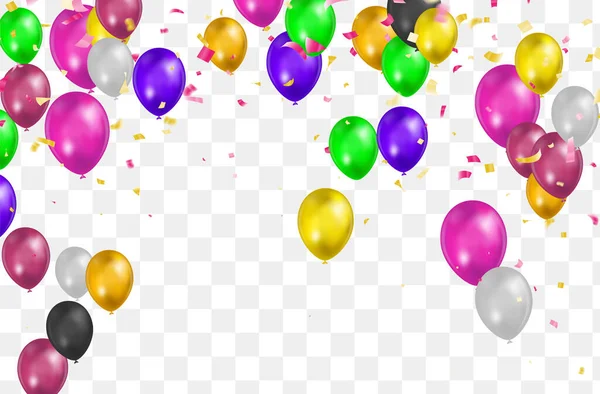 Mutlu Yıllar Vektör Renkli Parlak Balonlar Şeffaf Arka Planda Izole — Stok Vektör