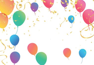 Lettering Happy Birthday To You white background. Holiday decorations with balloons, pennants and confetti. Greeting card can be used for congratulation, posters and banners