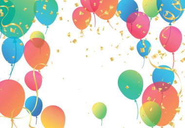 Lettering Happy Birthday To You white background. Holiday decorations with balloons, pennants and confetti. Greeting card can be used for congratulation, posters and banners