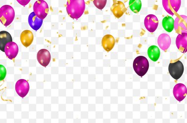 Lettering Happy Birthday To You balloons Colorful Party Flags And Ribbons Falling On Background. Celebration Event & Happy Birthday. Multicolor. Vector