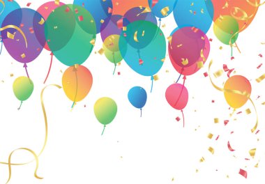 Lettering Happy Birthday To You white background. Holiday decorations with balloons, pennants and confetti. Greeting card can be used for congratulation, posters and banners