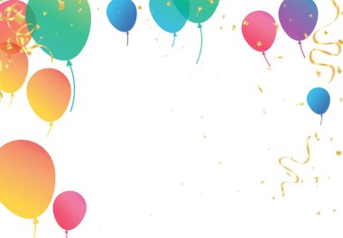 Lettering Happy Birthday To You white background. Holiday decorations with balloons, pennants and confetti. Greeting card can be used for congratulation, posters and banners