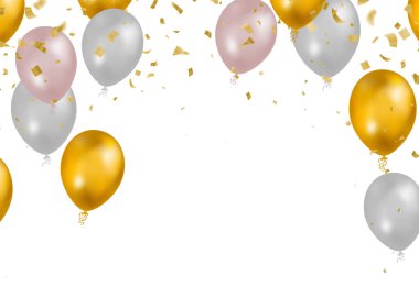 Lettering Happy Birthday To You balloons Colorful Party Flags And Ribbons Falling On Background. Celebration Event & Happy Birthday. Multicolor. Vector