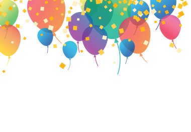 Lettering Happy Birthday To You white background. Holiday decorations with balloons, pennants and confetti. Greeting card can be used for congratulation, posters and banners