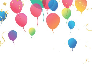 Lettering Happy Birthday To You white background. Holiday decorations with balloons, pennants and confetti. Greeting card can be used for congratulation, posters and banners