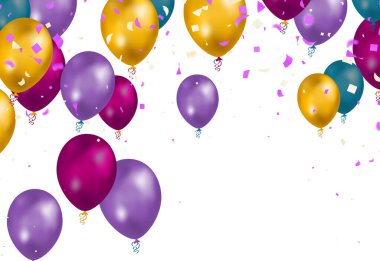 Lettering Happy Birthday To You balloons Colorful Party Flags And Ribbons Falling On Background. Celebration Event & Happy Birthday. Multicolor. Vector